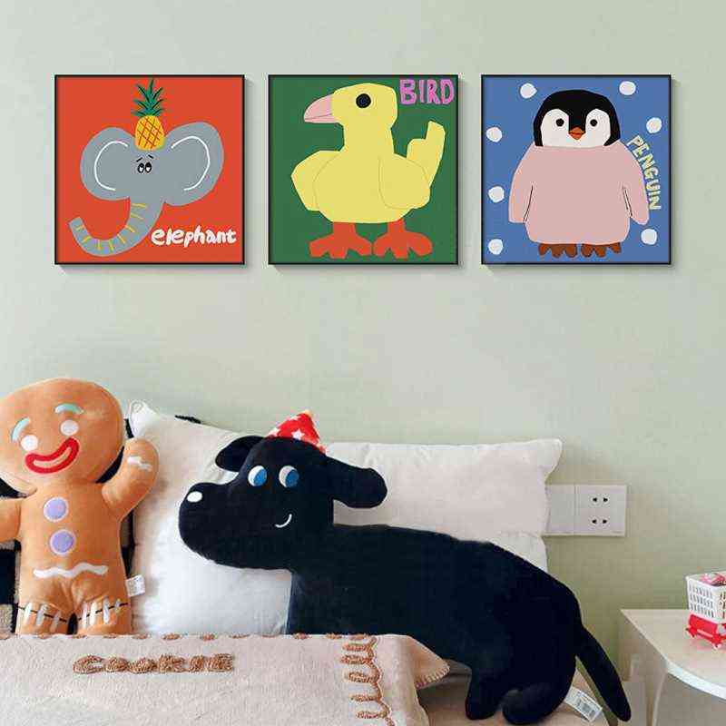 床头风简约现代挂画儿童房多巴胺装饰画餐厅卧室客厅定制卡通ins