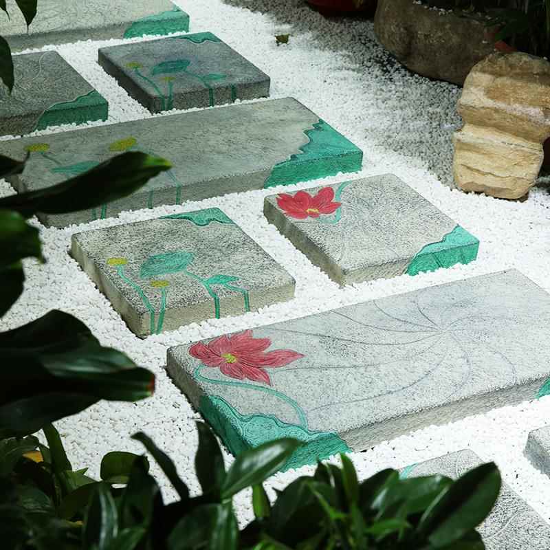 踏步石户外花园门口铺路垫脚中式造景别墅庭院草地莲花脚踏汀步石