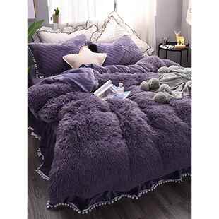 长毛被套珊瑚绒床上四件套水貂绒双面绒毛绒加绒夹棉床裙冬季保暖