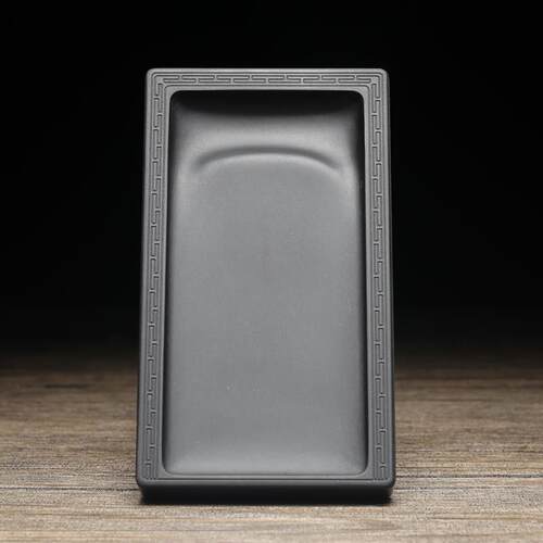 新款万石 安徽歙县砚君歙砚黑龙尾原石 5寸6寸长方形回纹素砚歙砚