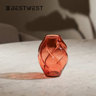 色玻璃花瓶鼓包马蒂斯玄关不规则插花matisse器家居桔客厅水培