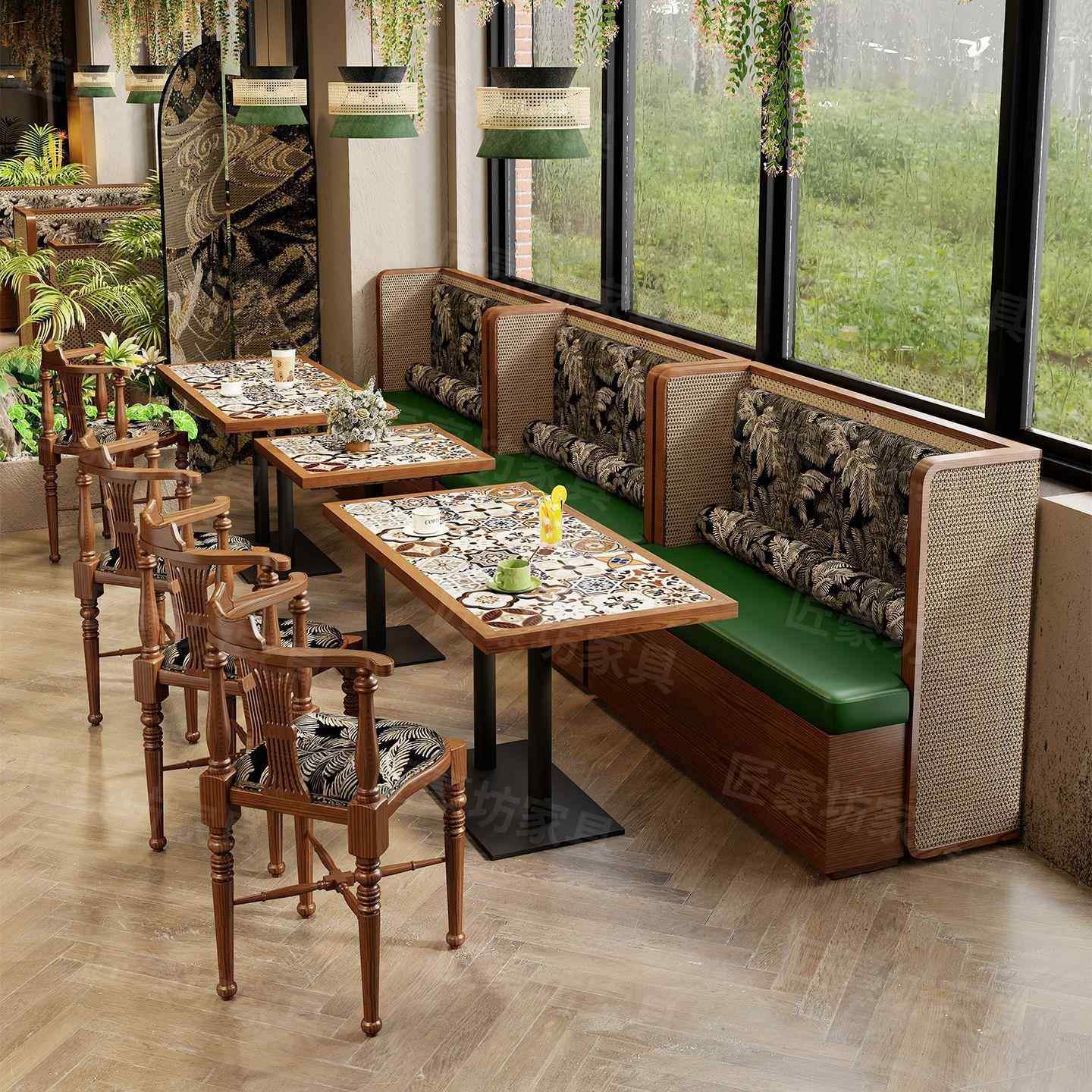 东南亚风主题茶餐厅咖啡卡座沙发餐饮店日料火锅饭店桌椅商用
