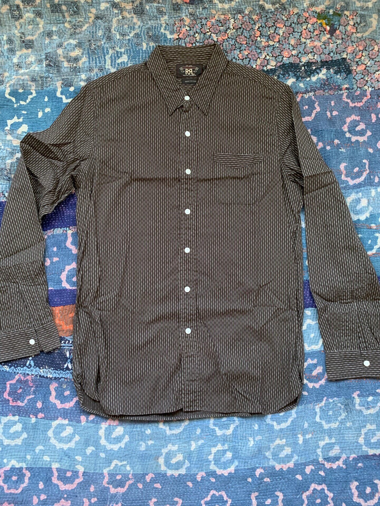 RRL Dark Brown Striped Workwear Shirt