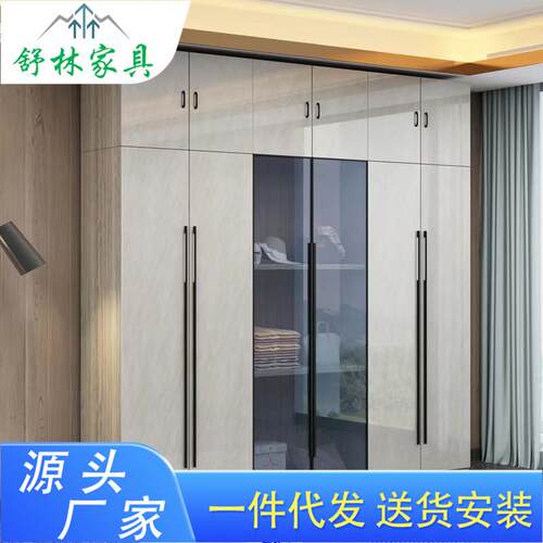 轻奢极简卧室开门衣柜3门4门平开式板式储物柜北欧简约现代大衣橱