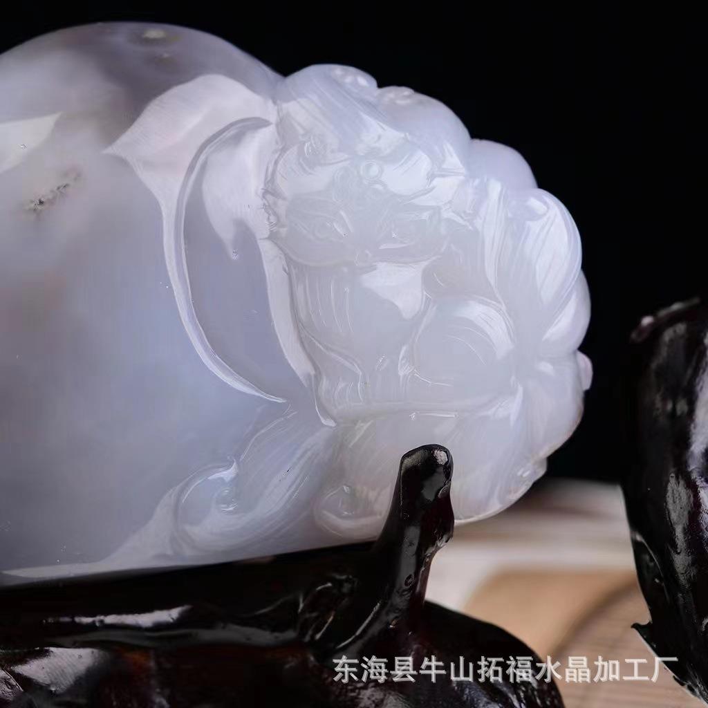 天玛瑙水晶洞盆雕九WNU尾狐摆件桌面送底座办公室书房聚宝然工刻