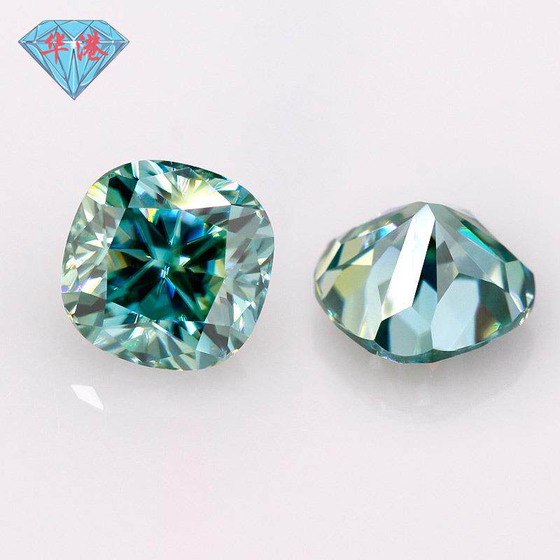 华港宝石 肥正方枕形蓝莫桑石裸石戒面 莫桑钻裸钻手饰人工