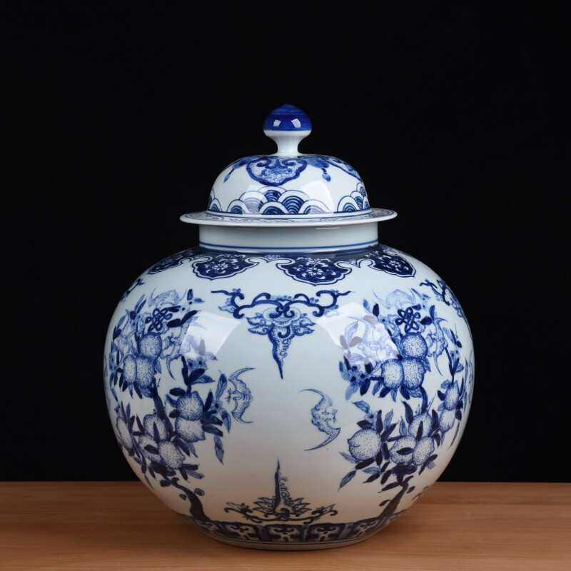 中式摆件手绘青花瓷茶叶罐家用茶缸储物罐摆件花瓶插花陶瓷工艺品