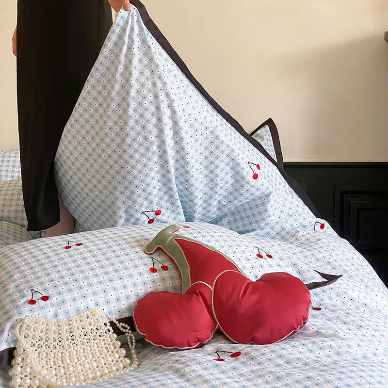 支印花陶瓷刺绣棉小秋冬数码四50樱桃件套保暖全双股床单被套磨毛