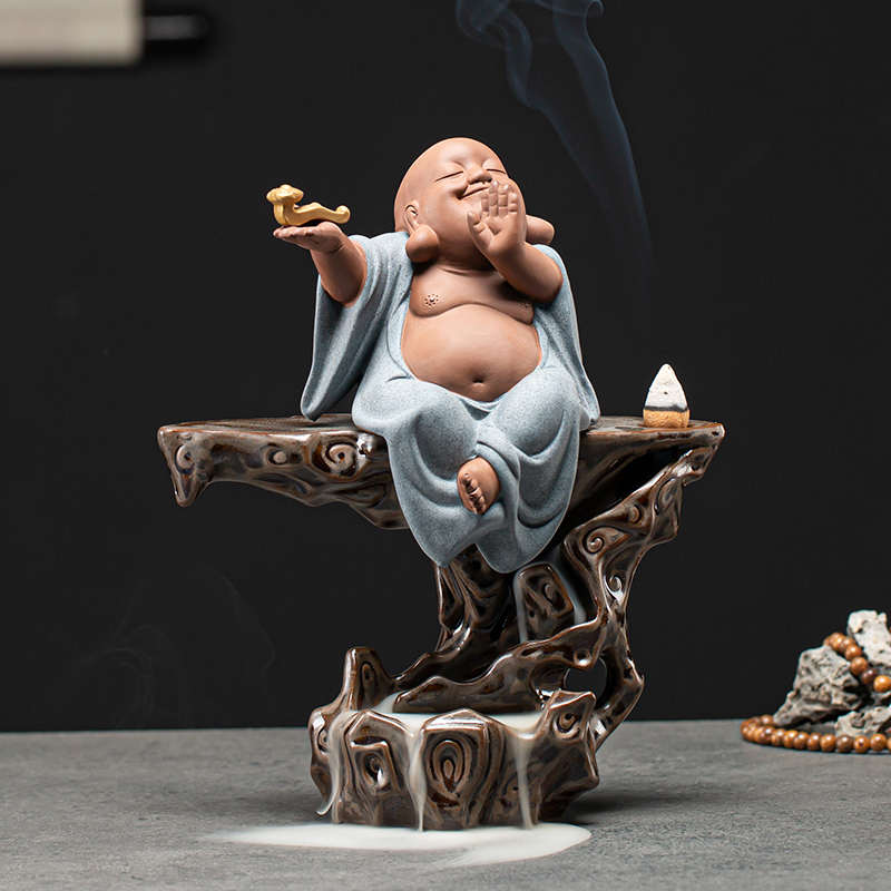 久造大号禅意弥勒佛倒流香炉家用室内创意茶道招财摆件陶瓷香薰炉