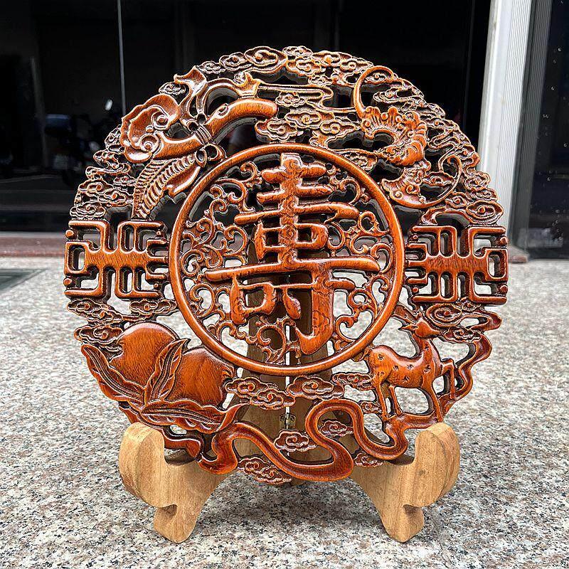 东阳木雕实木香樟木家居木质福禄寿禧墙面挂件桌面寿字工艺品摆件