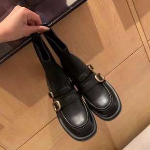 平底英伦风马丁靴显瘦短靴春秋单靴 袜靴女针织弹力瘦瘦靴2022新款