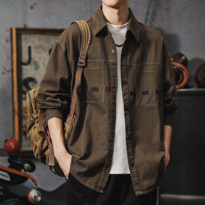 香港潮牌美式工装牛仔衬衣外套男2026年新款长袖衬衫男高级感痞帅
