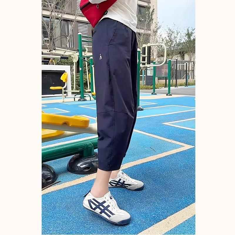 韩国速干运动裤女夏季大尺码高腰宽松防晒冰丝裤薄款九分哈伦罗卜
