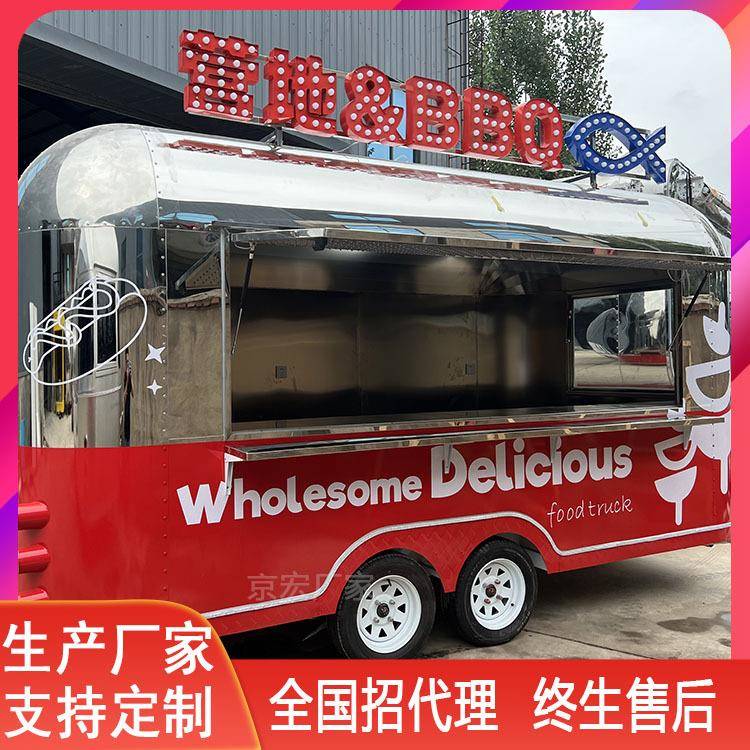 大型多功能不锈钢餐车景观互动咖啡车户外夜市移动饮品车模型