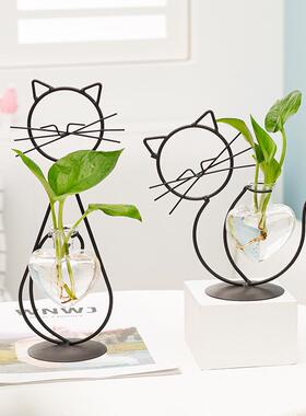 简约猫咪铁艺花器水培插花花瓶创意家居客厅饭厅桌装饰创意摆件