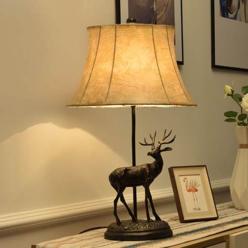 高档麋鹿床头灯 欧复古创意奢华厅卧室式夜家灯客 美式乡村园装饰