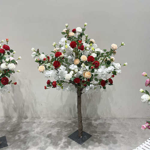仿真花玫瑰假花树酒店婚庆商场客厅摆设室内装饰批发仿真玫瑰花树