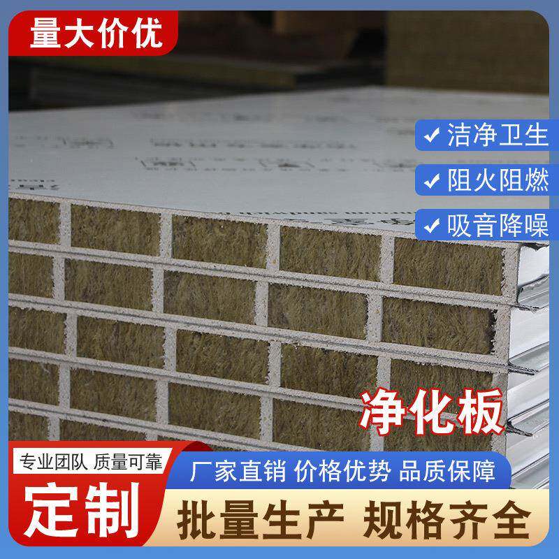 岩棉板彩钢净化板防火室内保温车间隔板夹芯吸音板防噪音静音减震