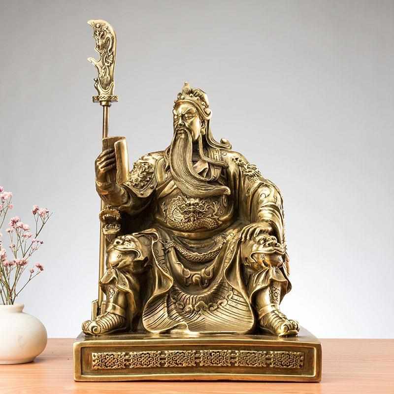 纯铜夜读春秋看书关公像 纯铜关羽关帝圣君神像客厅书房供奉摆件