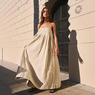 Splicing cotton off shoulder camisole long dress