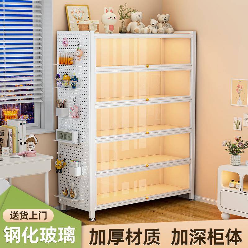 玻璃收纳柜书柜透明钢制带门书架铁皮收纳模型谷子痛柜防尘手办柜