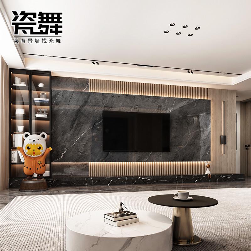岩板电视背景墙装饰大理石现代简约瓷砖客厅悬空电视墙地台轻奢风
