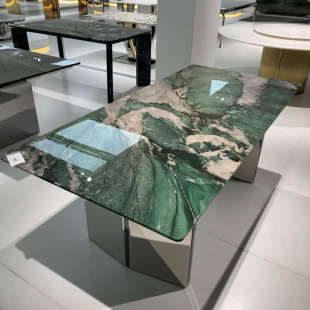 进口天然大理石百达翡翠奢石餐桌水滴型长方形圆桌家用茶桌定制