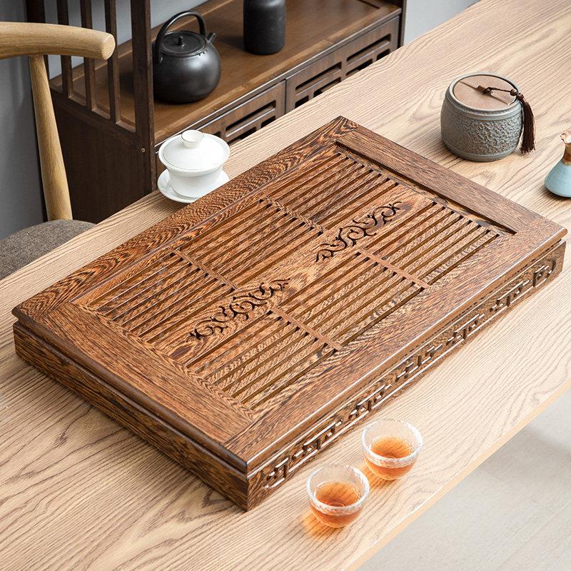 鸡翅木茶盘抽屉式家用实木茶台简约大小号茶海功夫茶具客厅茶托