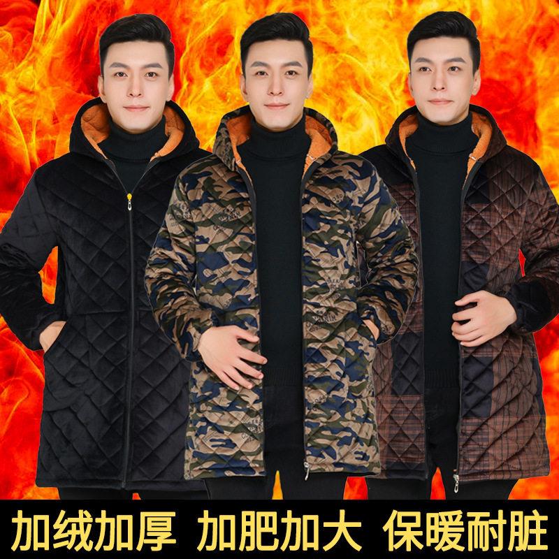 男士工作服秋冬款加绒加厚棉罩衣冬季新款保暖上衣外套男加肥加大
