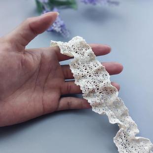 3.5cm穿丝带蕾丝辅料棉线米黄色本白色打折褶皱弹力全棉木耳花边