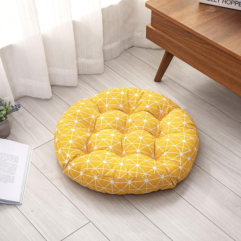 榻榻米圆形麻布印花软包坐垫桌布