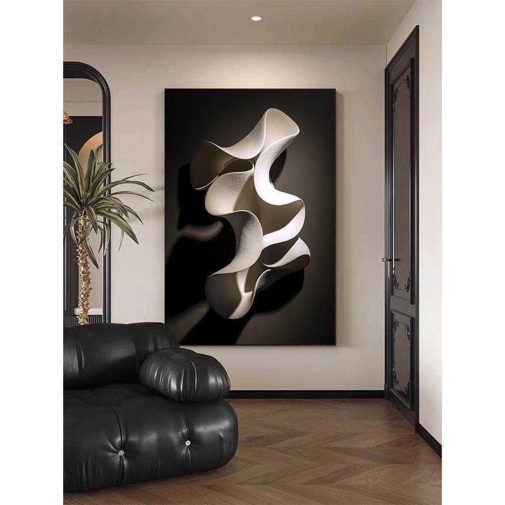 简约黑白灰客厅装饰画立体感抽象沙发背景墙现代高级感玄关壁挂画