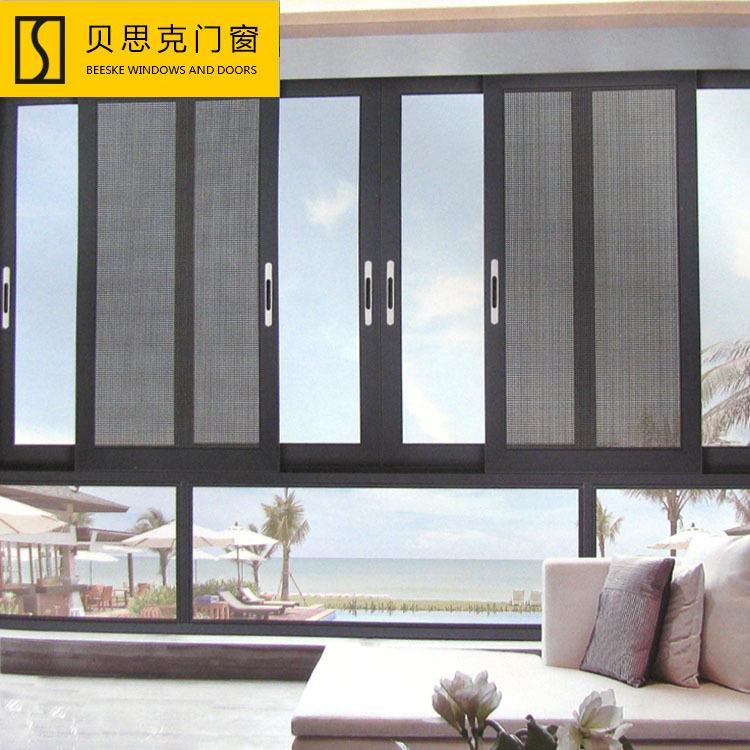 佛山断桥门窗平移隔音隔纱推拉窗钛镁铝合金玻璃三轨推拉窗户定制