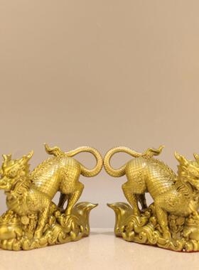 关杨记铜盆聚宝麒麟摆件瑞兽玄开业礼品黄铜聚宝盆麒麒麟