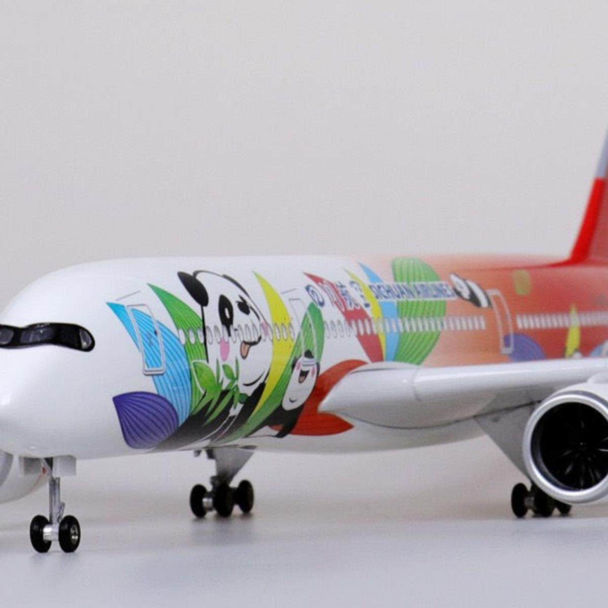 带轮子带灯A350川航四川航空熊猫民航客机仿真飞机模型拼装航模