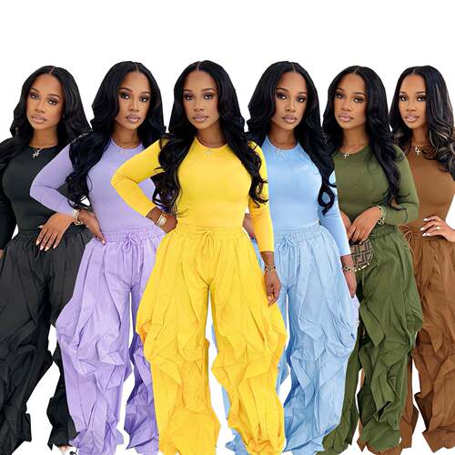 Women's Slim-Fitting Top & Wide-Leg Pants Set Ladies'