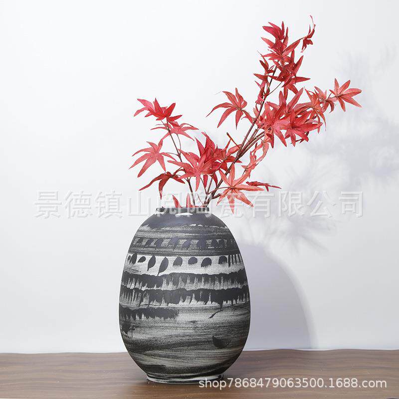现代新中式手绘禅意陶瓷花瓶摆件样板房家居客厅书房玄关软装饰品