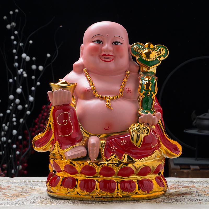 陶瓷镀金坐莲大肚弥勒佛财神爷开心佛开业摆设家居饰品