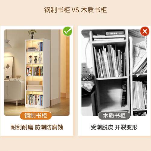家用钢制书柜落地多层书架客厅夹缝转角收纳架儿童书房铁艺置物架