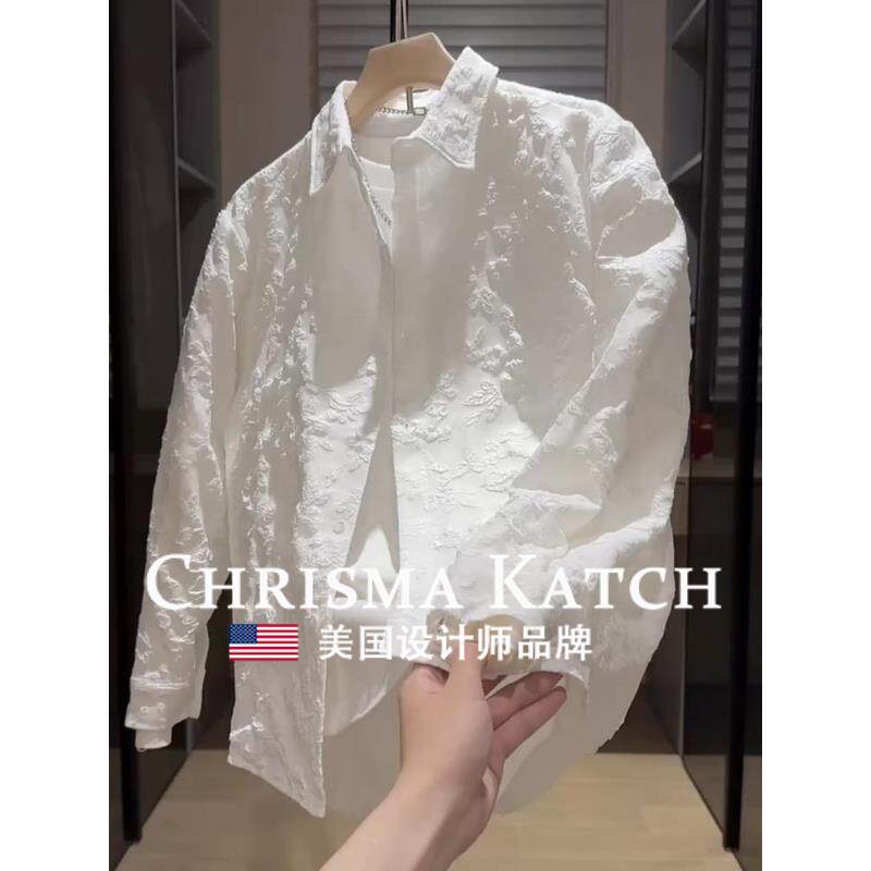 出口美国⭐Chrisma Katch~夏季男士潮牌立体提花小香风燕尾衬衫