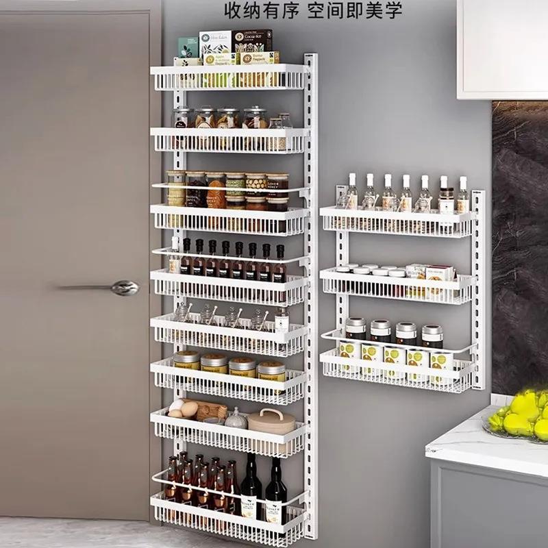 免打孔门后壁挂收纳架多层可调节橱柜墙上调味品调料厨房置物架图片