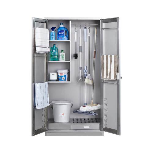 不锈钢清洁柜扫把拖把保洁收纳柜工具柜储物柜家用铁皮整理柜