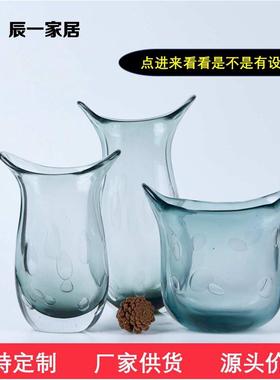 手工琉璃扁花瓶样板房花器水晶饰品干花花艺套装售楼处高端摆件