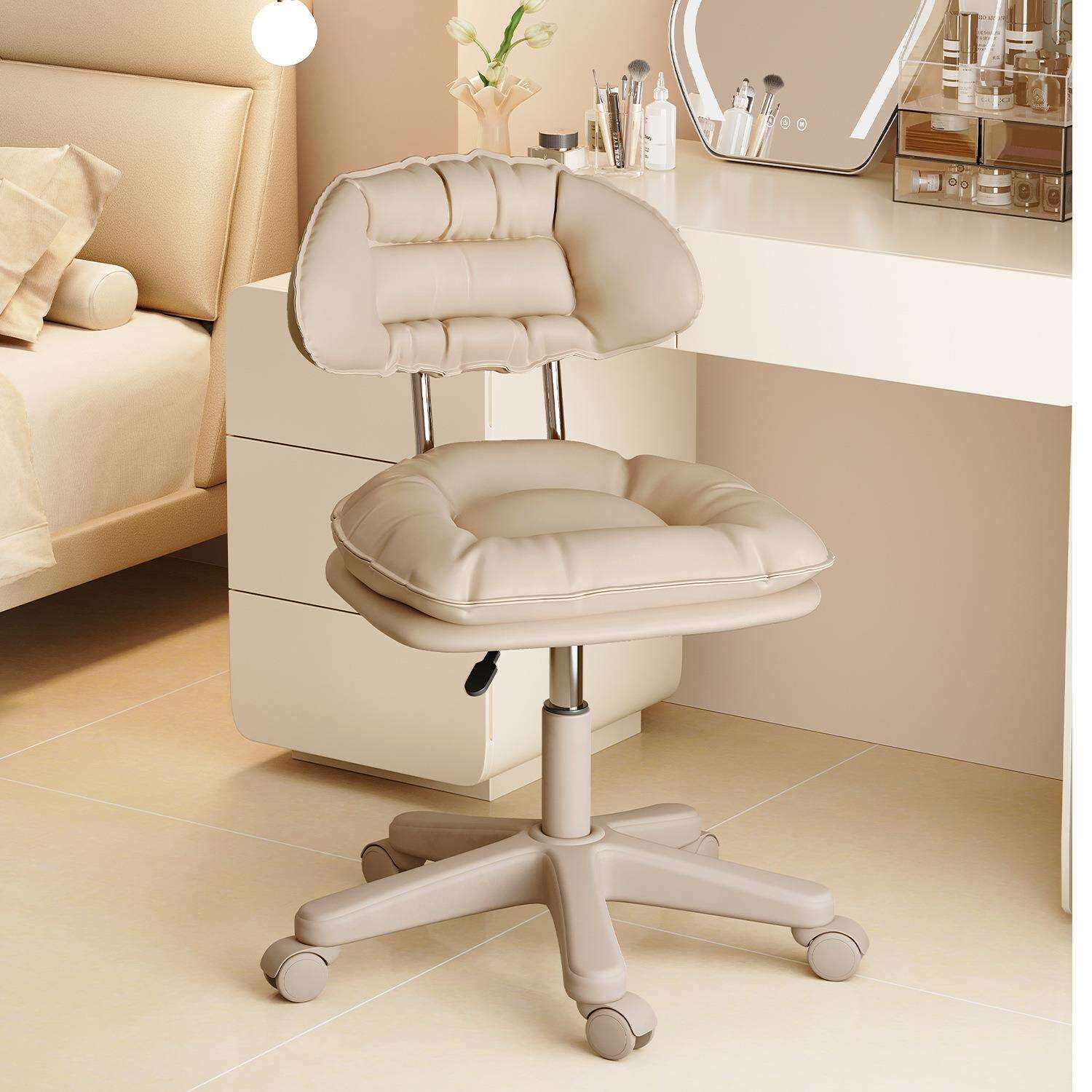 化妆椅子轻奢高级梳妆台椅子女生卧室家用靠背美甲椅子奶油风凳子