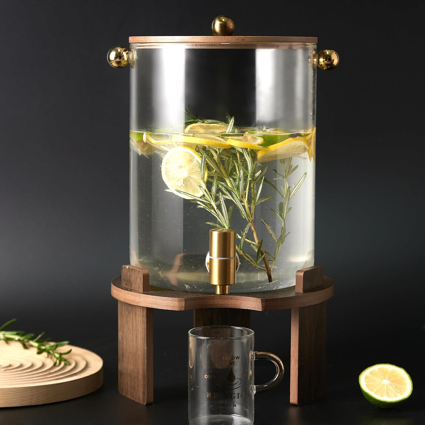 可加热冷水桶带龙头冷热水壶玻璃耐高温双用饮料罐茶大容量储水瓶