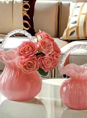 现代简约手提花篮插花琉水养郁金香客厅桌家居面装饰品