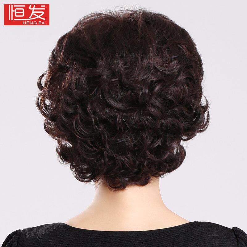 假发女短发真发短卷发中老年全头套式假发套真人发丝自然逼真夏