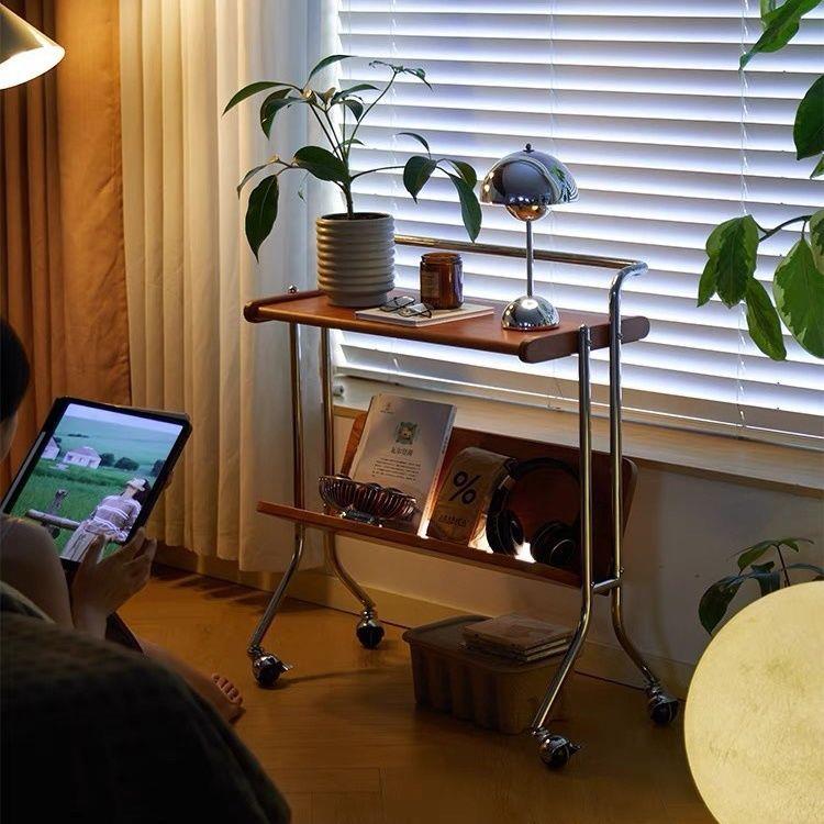 中古可移动小推沙发边架几客厅复古实杂木茶几志车书床头置PZO物