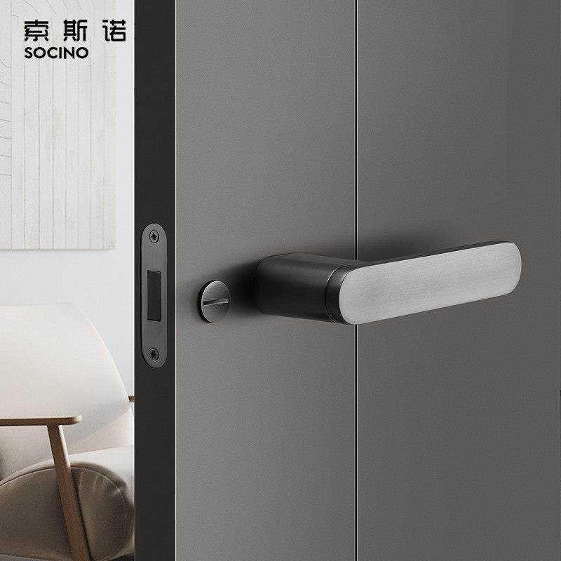 索斯诺简约门锁室内卧室静音磁吸门锁现代北欧门锁极简灰黑两件式