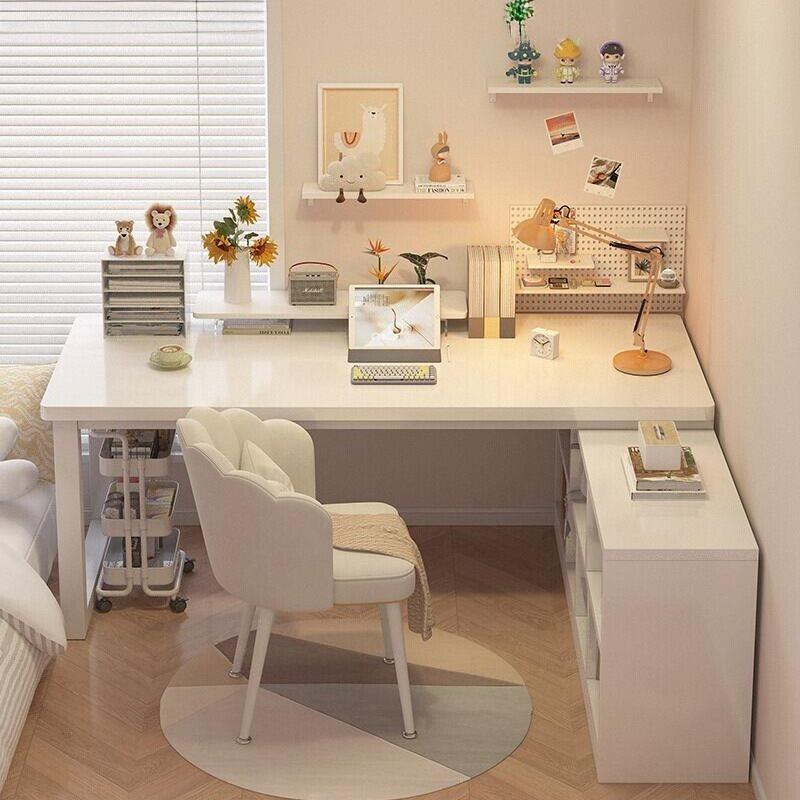 转角书桌学生家用写字桌拐角办公桌简易书桌书架一体桌卧室电脑桌